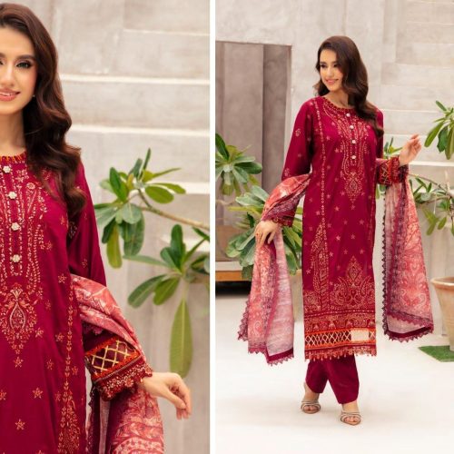 Maroon Elegance Embroidered Lawn 3-Piece